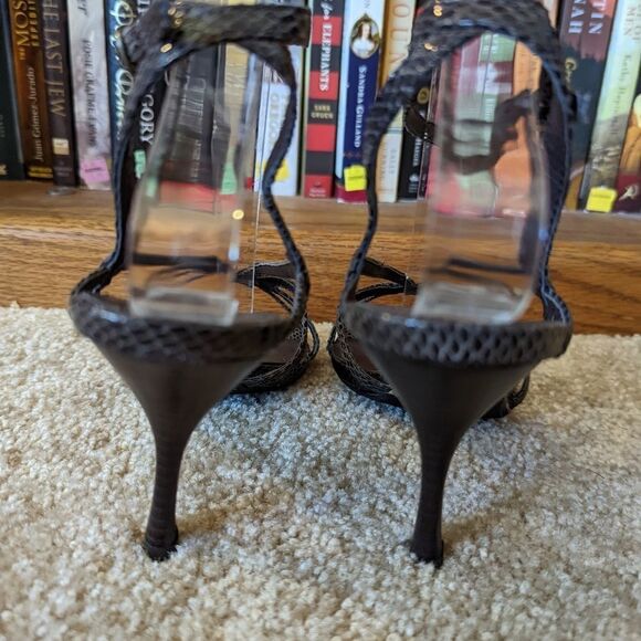 zigisoho brown strappy faux snakeskin high heel sandals sz 7 euc - Picture 4 of 7